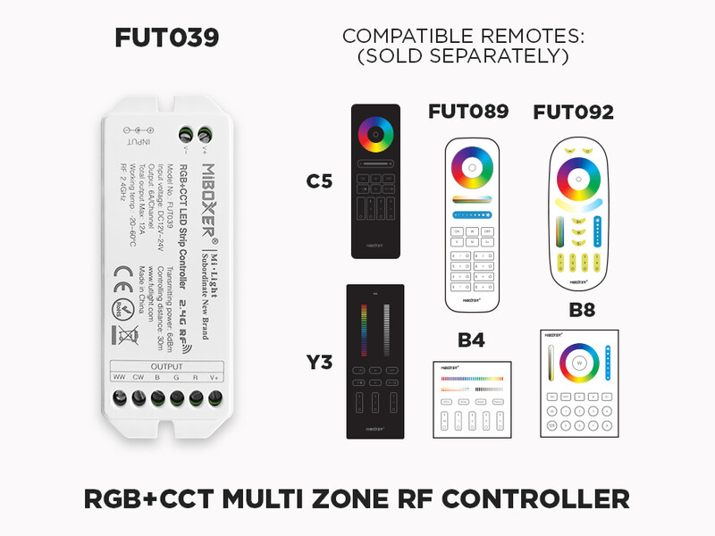 1 to 8 Zones Self repeating RF RGB+CCT LED controller - FUT039 (Upgraded)