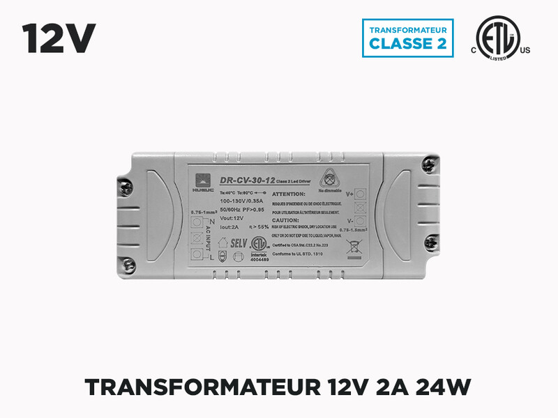 Transfo 12V DC à branchement direct pour LED (12W, 24W,36W, 48W ou 60W)