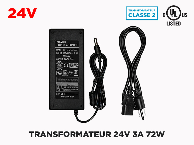 Transfo 24V 3A (72W) pour Rubans LED