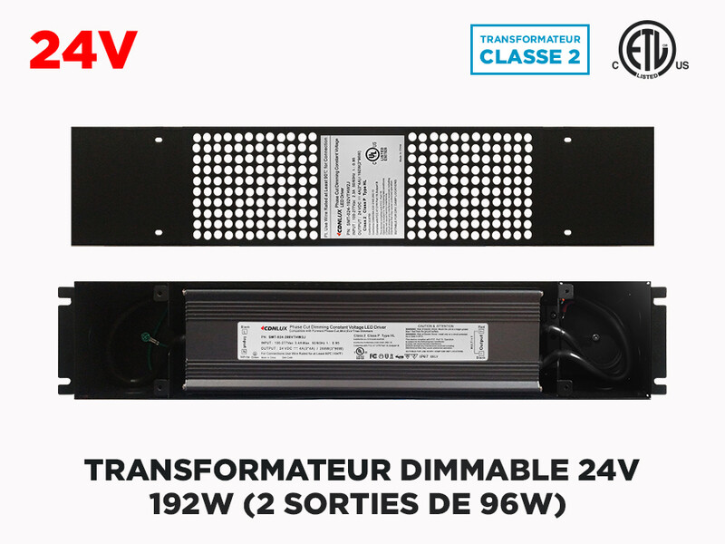 Transfo LED Dimmable 24V 192W (2 X 96W) à voltage constant (Classe 2)