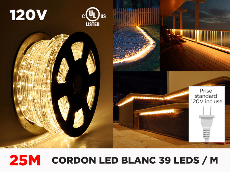 Cordon Lumineux LED iP65 120V 2835 Blanc à 39 LED/m (25m)