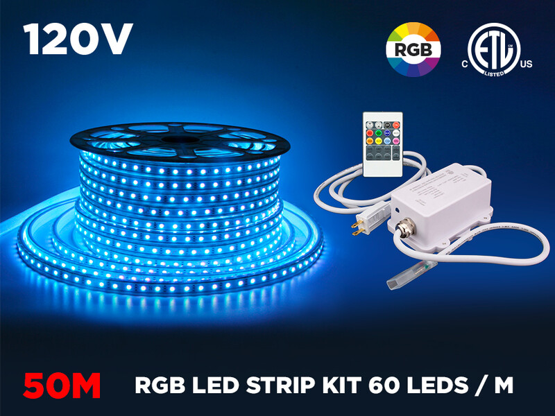 120V RGB LED Strip Kit with IR controller – 50 Meter