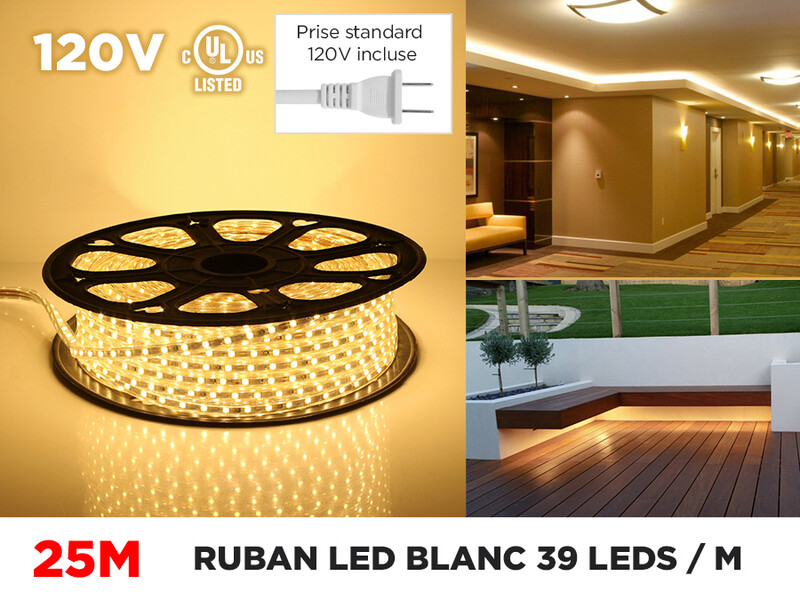 Ruban LED iP65 120V 2835 Blanc à 39 LED/m (25m)