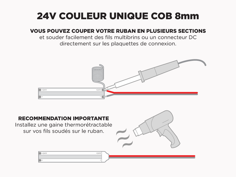 Ruban LED COB 8mm iP20 24V Blanc – 8m