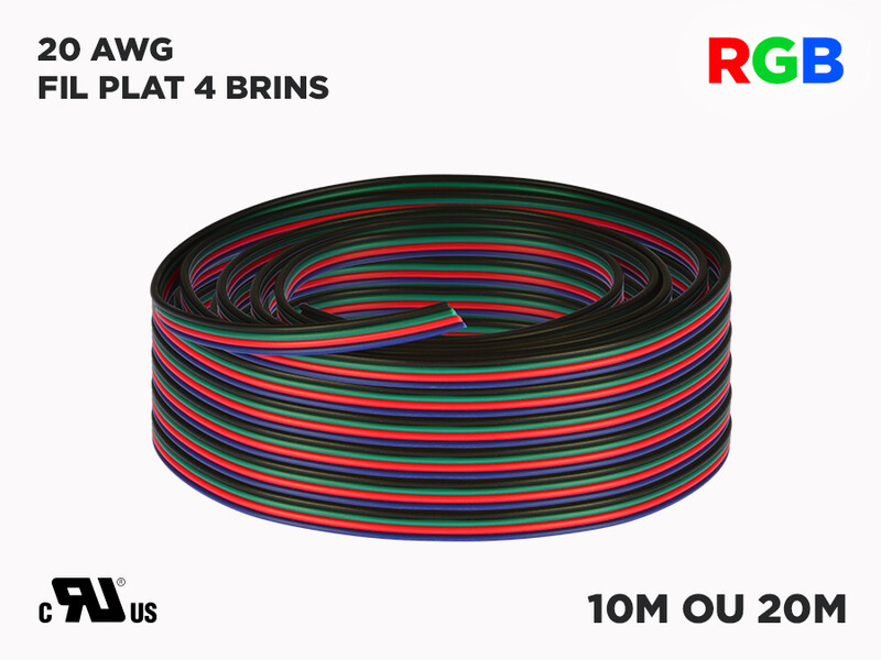 Fil RGB Plat Calibre 20 pour Rubans LED (10 ou 20 mètres)