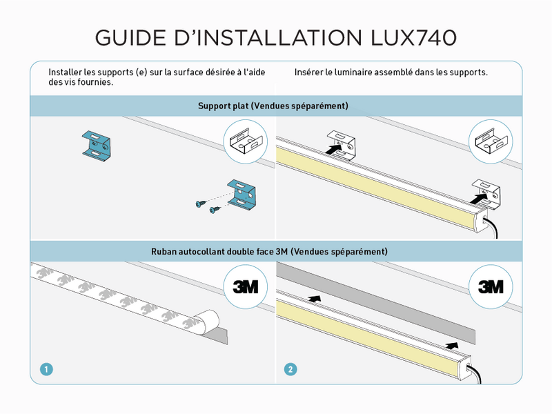 Profilé d’aluminium en U intérieur pour ruban LED - 8 pieds (LUX740)